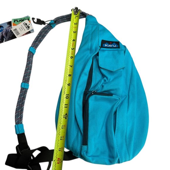KAVU New NWT Sling Pack Backpack Turquoise Blue.  Rope Handles.  Mini Rope Bag. main image 9